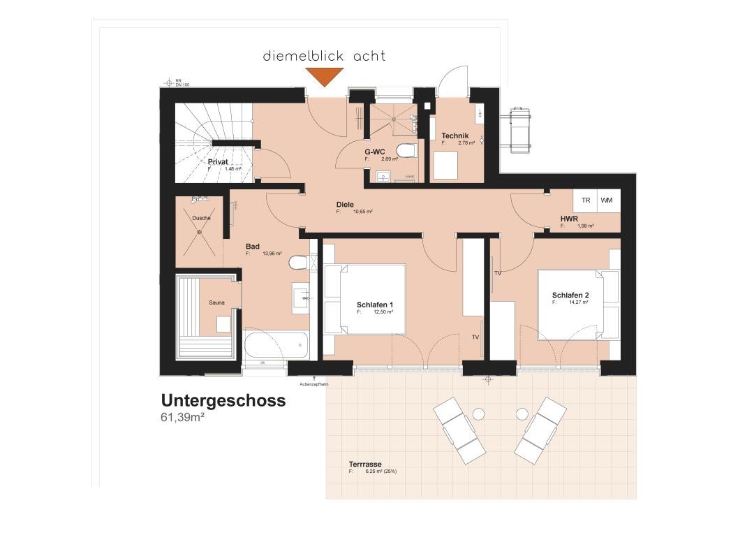 Schlafzimmer mit hochwertigem Boxspringbett.