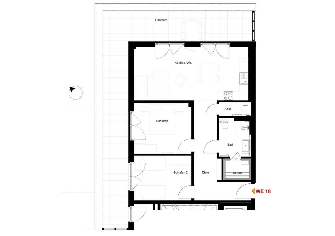 Penthouse 18 - Deine-Ferien - Schlafzimmer 1 Boxspringbetten